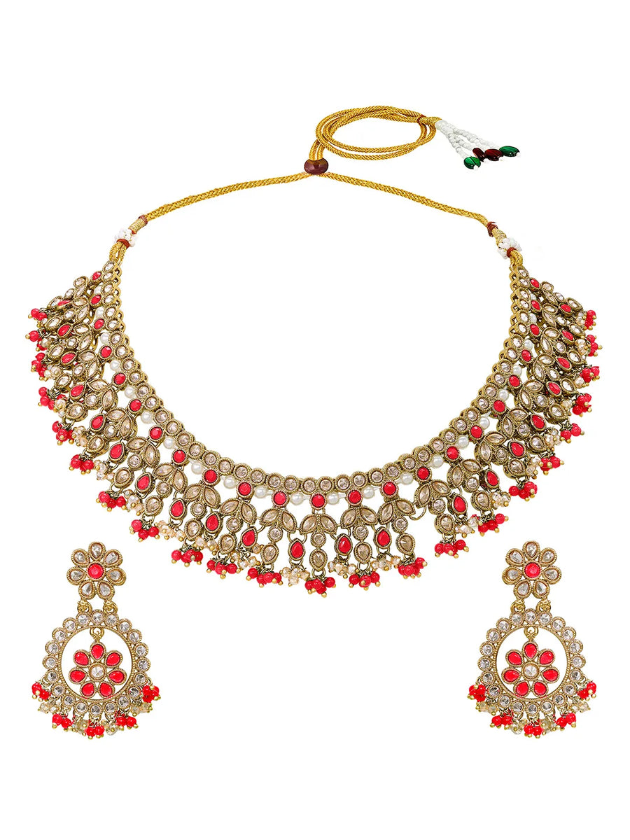 Gold Plated Red Kundan Bridal Necklace Set