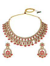 Gold Plated Red Kundan Bridal Necklace Set