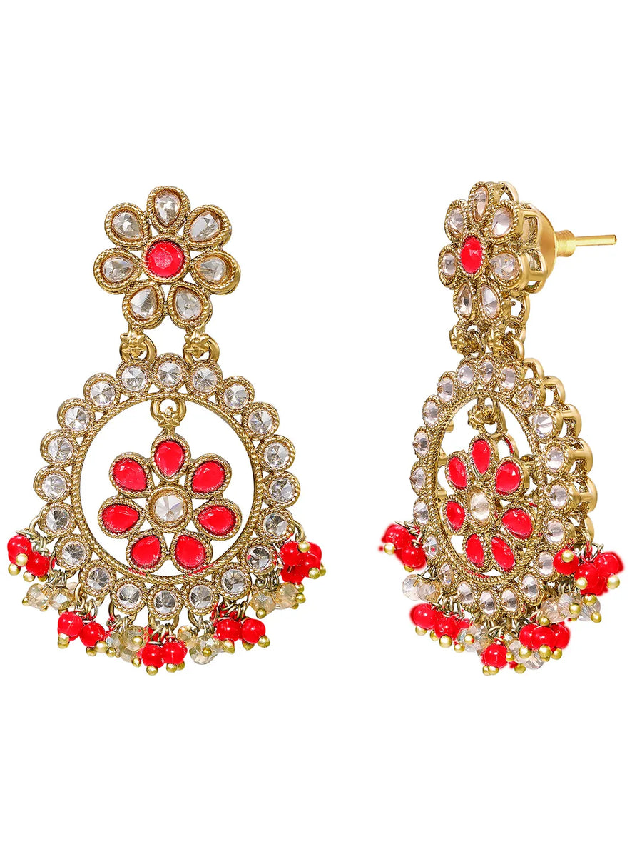 Gold Plated Red Kundan Bridal Necklace Set