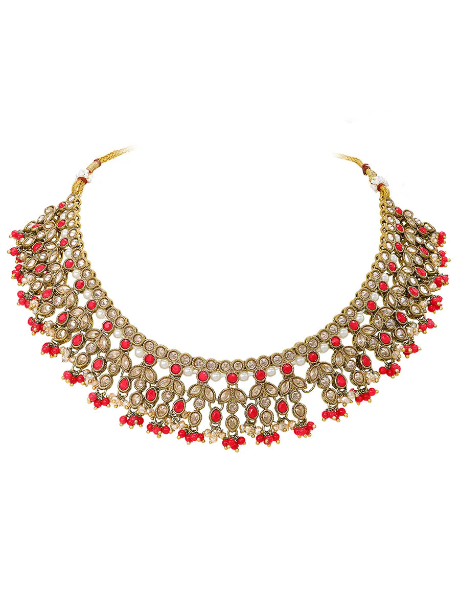 Gold Plated Red Kundan Bridal Necklace Set