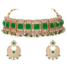 Gold Plated Green Bead Radiant Necklace Set