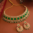 Gold Plated Green Bead Radiant Necklace Set