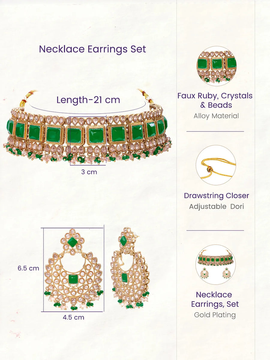 Gold Plated Green Bead Radiant Necklace Set