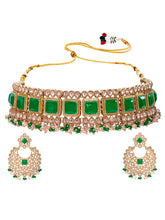 Gold Plated Green Bead Radiant Necklace Set