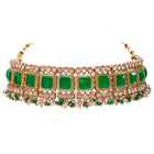 Gold Plated Green Bead Radiant Necklace Set