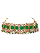Gold Plated Green Bead Radiant Necklace Set