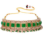 Gold Plated Green Bead Radiant Necklace Set