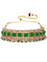 Gold Plated Green Bead Radiant Necklace Set