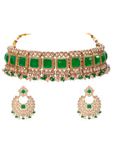 Gold Plated Green Bead Radiant Necklace Set
