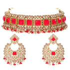 Gold Plated Red Kundan Necklace Set for Women