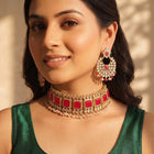 Gold Plated Red Kundan Necklace Set for Women