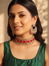 Gold Plated Red Kundan Necklace Set for Women