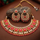 Gold Plated Red Kundan Necklace Set for Women