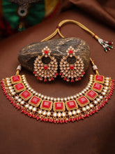 Gold Plated Red Kundan Necklace Set for Women
