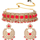 Gold Plated Red Kundan Necklace Set for Women