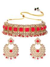 Gold Plated Red Kundan Necklace Set for Women