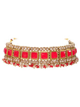 Gold Plated Red Kundan Necklace Set for Women