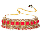 Gold Plated Red Kundan Necklace Set for Women