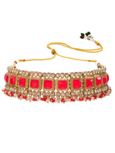 Gold Plated Red Kundan Necklace Set for Women