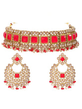 Gold Plated Red Kundan Necklace Set for Women