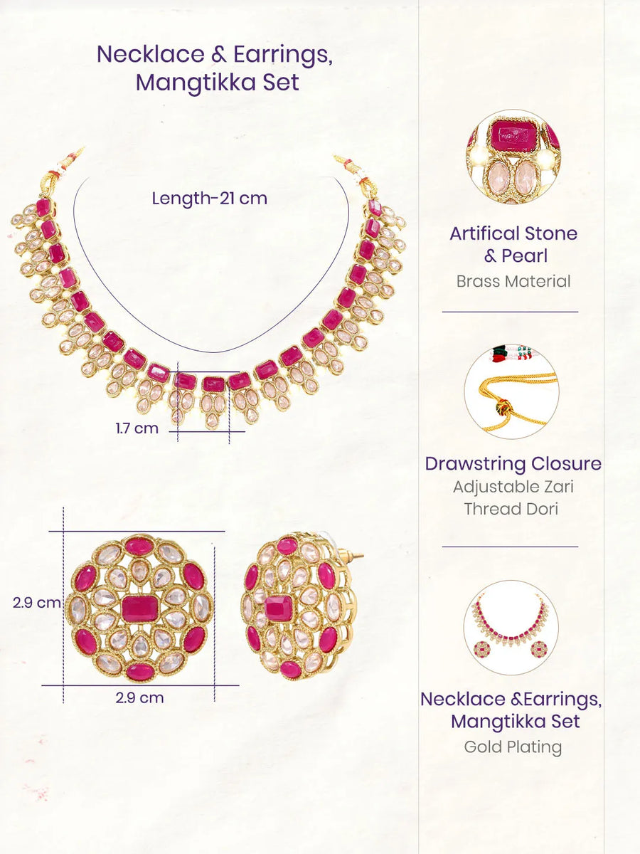 Gold Plated Pink Glory Kundan Necklace Set