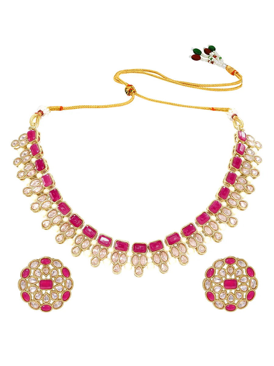 Gold Plated Pink Glory Kundan Necklace Set