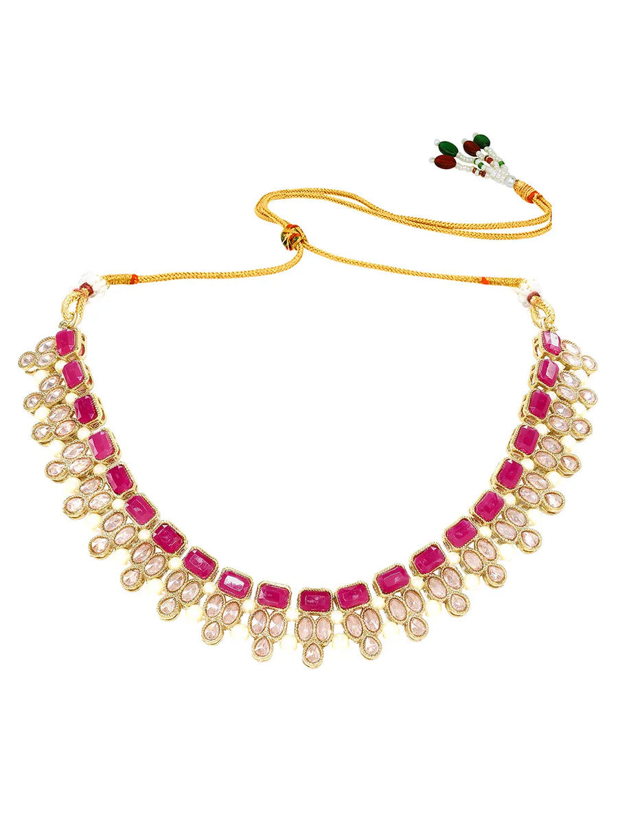 Gold Plated Pink Glory Kundan Necklace Set