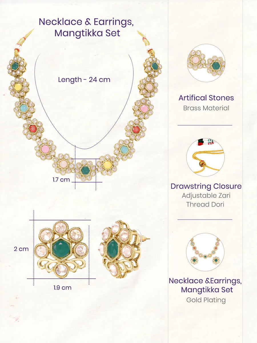 Gold Plated Multicolor Floral Kundan Necklace Set