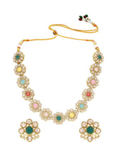 Gold Plated Multicolor Floral Kundan Necklace Set