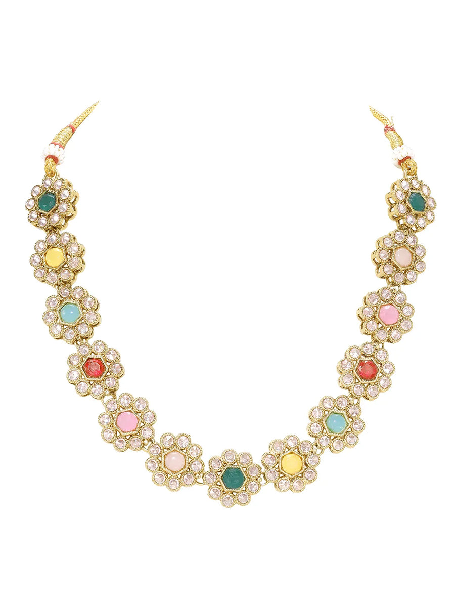 Gold Plated Multicolor Floral Kundan Necklace Set