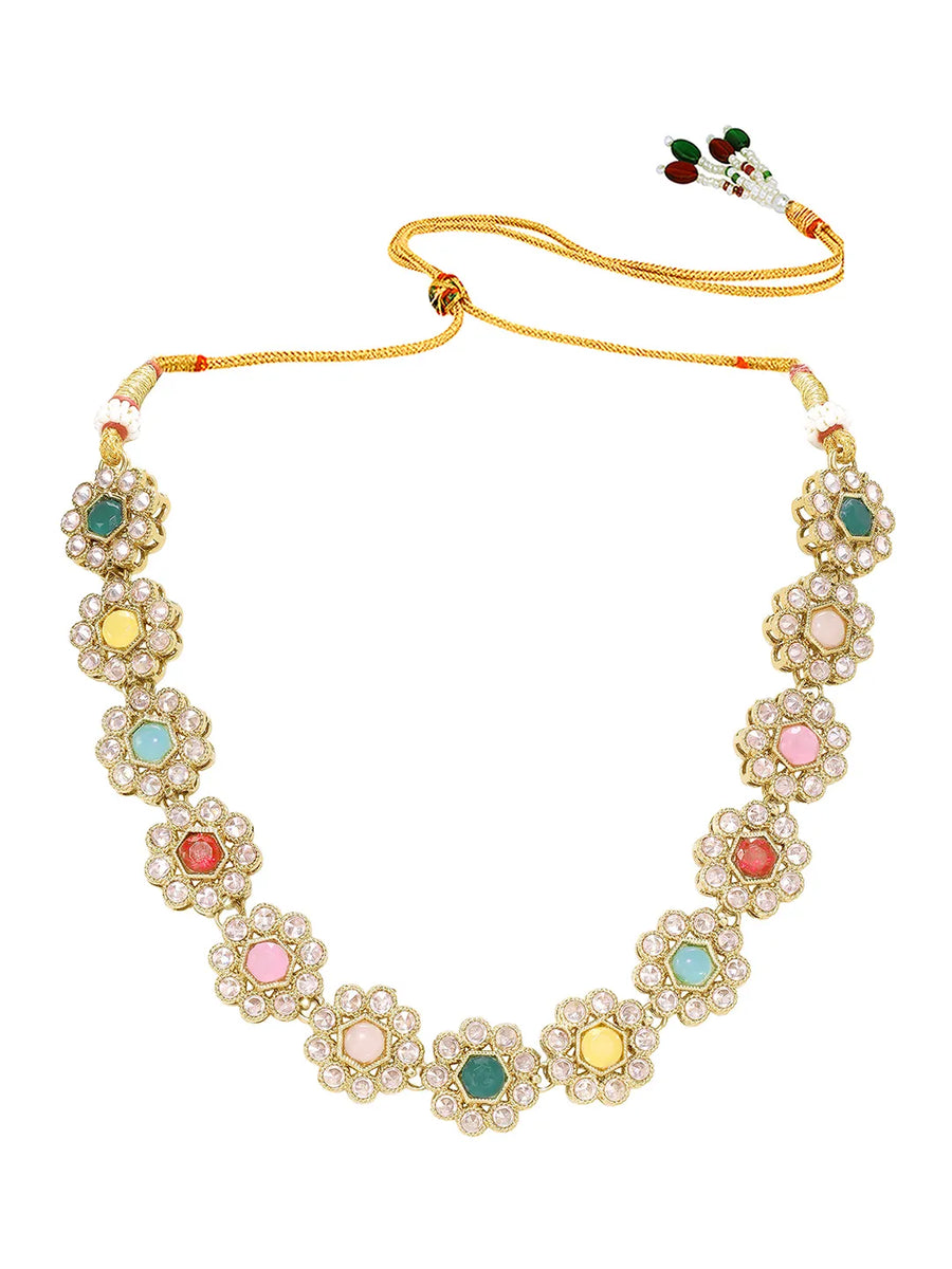Gold Plated Multicolor Floral Kundan Necklace Set