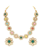 Gold Plated Multicolor Floral Kundan Necklace Set