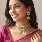 Gold Plated Emerald Crest Kundan Choker Set