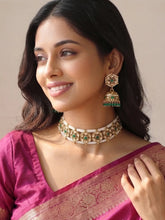 Gold Plated Emerald Crest Kundan Choker Set