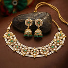 Gold Plated Emerald Crest Kundan Choker Set