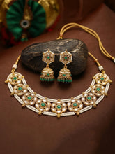 Gold Plated Emerald Crest Kundan Choker Set