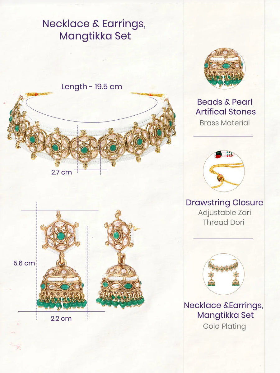 Gold Plated Emerald Crest Kundan Choker Set