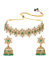 Gold Plated Emerald Crest Kundan Choker Set