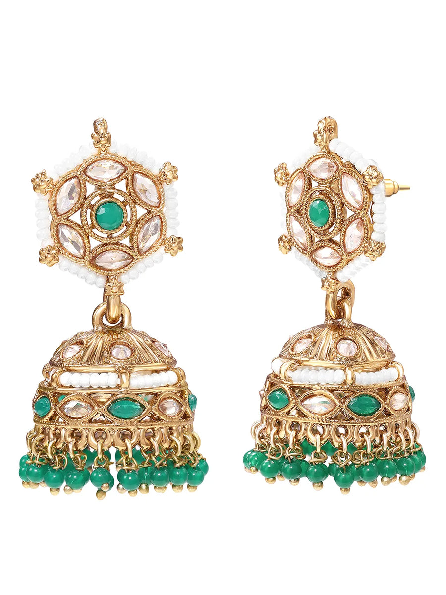 Gold Plated Emerald Crest Kundan Choker Set