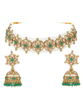 Gold Plated Emerald Crest Kundan Choker Set