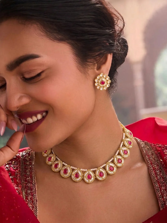 Gold Plated Prestige Pink Kundan Necklace Set