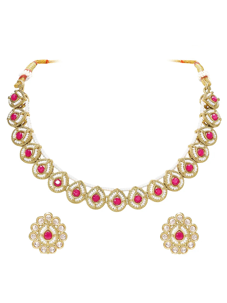 Gold Plated Prestige Pink Kundan Necklace Set