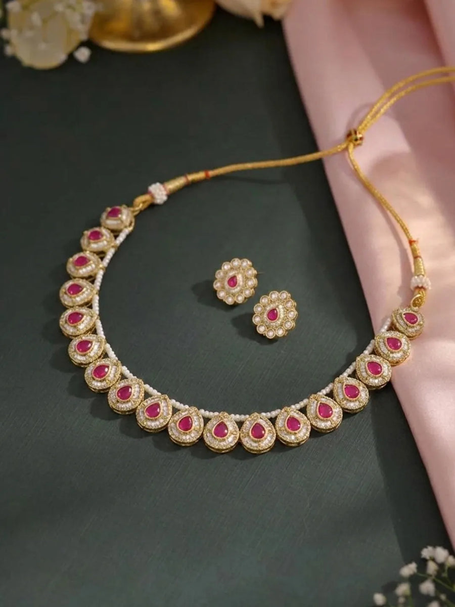 Gold Plated Prestige Pink Kundan Necklace Set