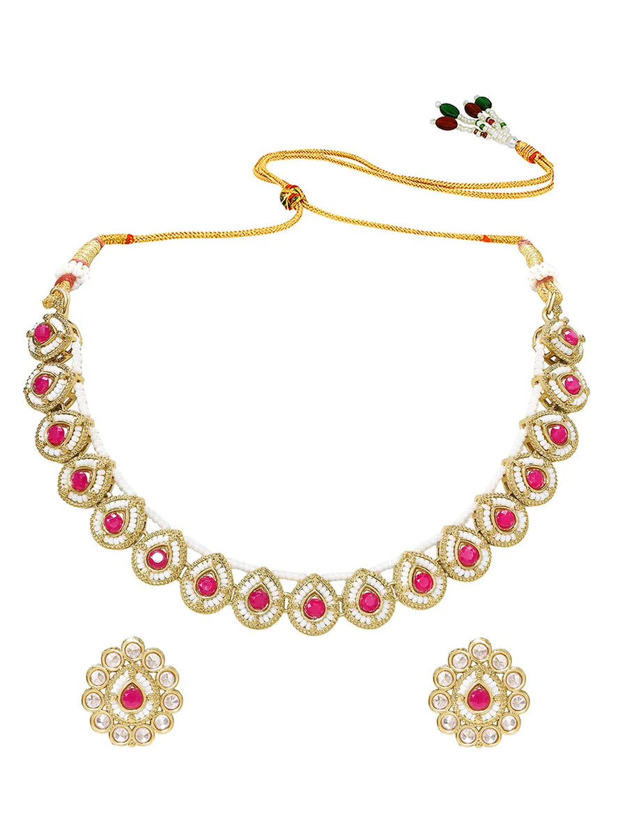 Gold Plated Prestige Pink Kundan Necklace Set