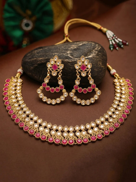 Gold Plated Maharani Pink Kundan Choker Set
