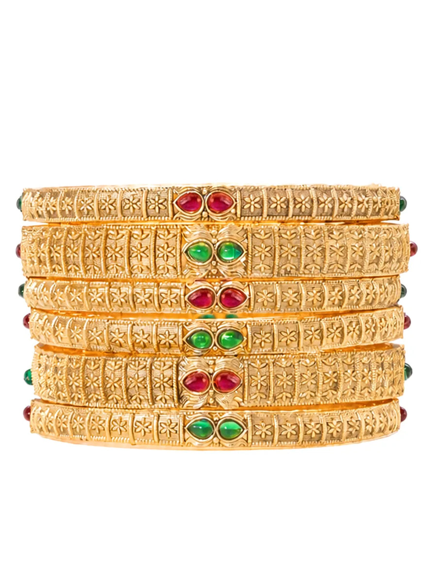 Gold Plated Red Green Antique Bangle Set