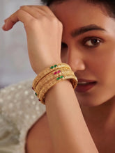 Gold Plated Red Green Antique Bangle Set