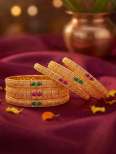 Gold Plated Red Green Antique Bangle Set