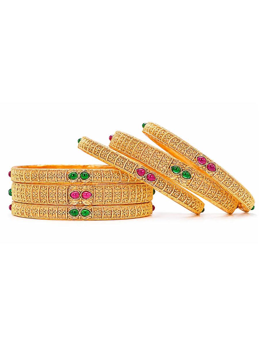 Gold Plated Red Green Antique Bangle Set