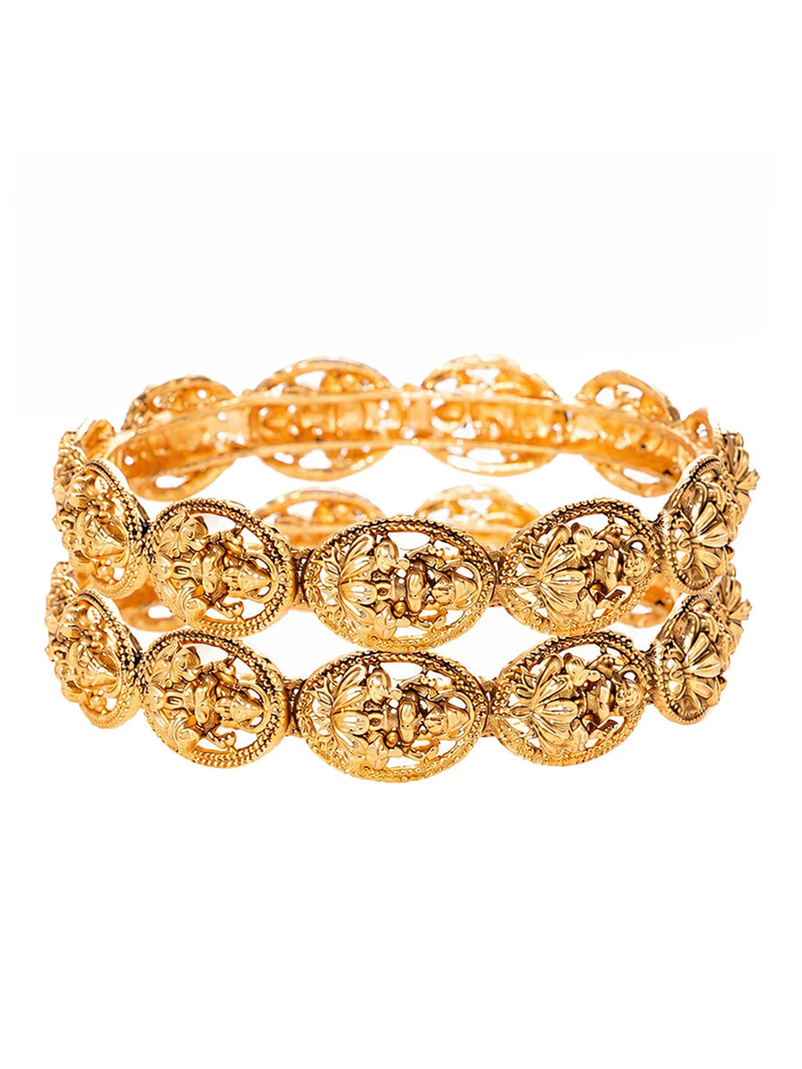 Gold Plated Temple Motif Bangle Set for Women
